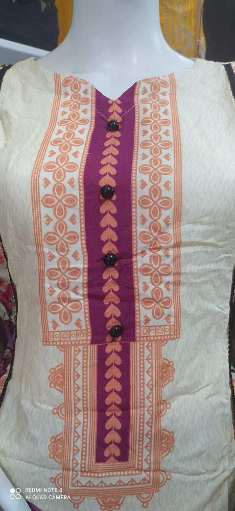 Cream Pink Linen Shalwar Kameez Dress SS3257