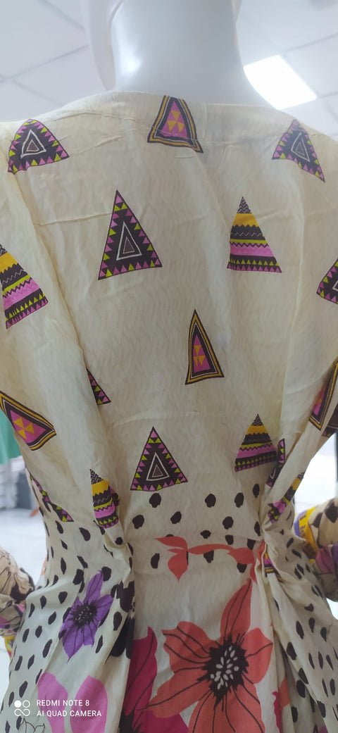 Cream Pink Linen Shalwar Kameez Dress SS3257