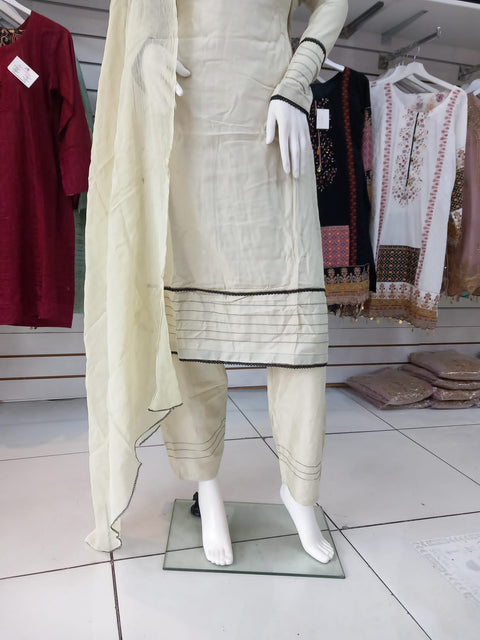 Cream Linen Shalwar Kameez Dress SS3276