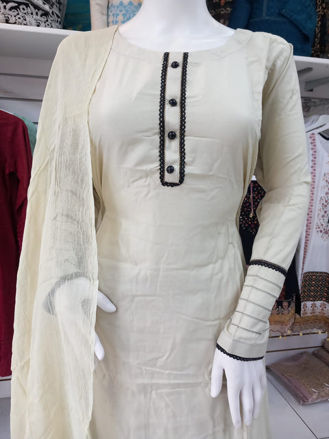Cream Linen Shalwar Kameez Dress SS3276