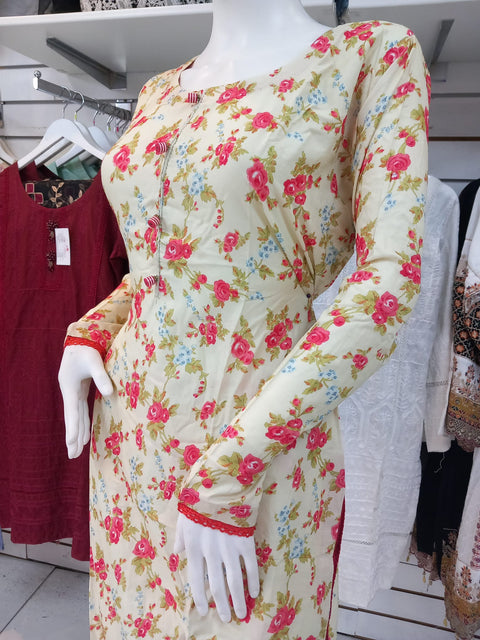 Cream Linen Shalwar Kameez Dress SS3290