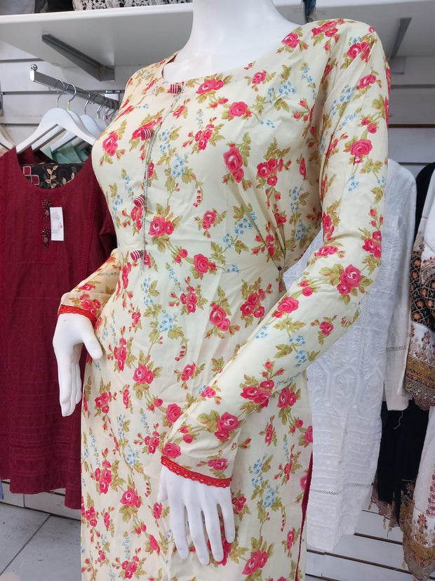 Cream Linen Shalwar Kameez Dress SS3290