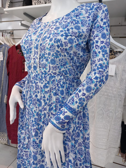 Peplum Dress Blue Linen Shalwar Kameez Dress SS3288