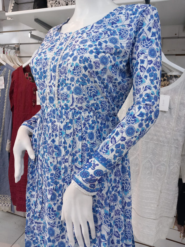 Peplum Dress Blue Linen Shalwar Kameez Dress SS3288