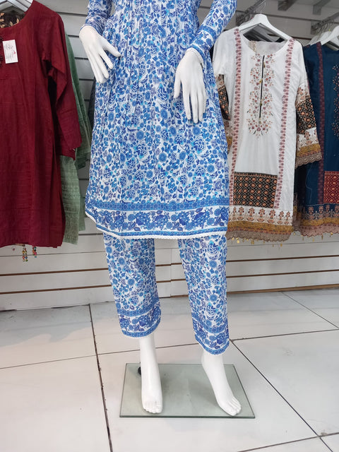 Peplum Dress Blue Linen Shalwar Kameez Dress SS3288