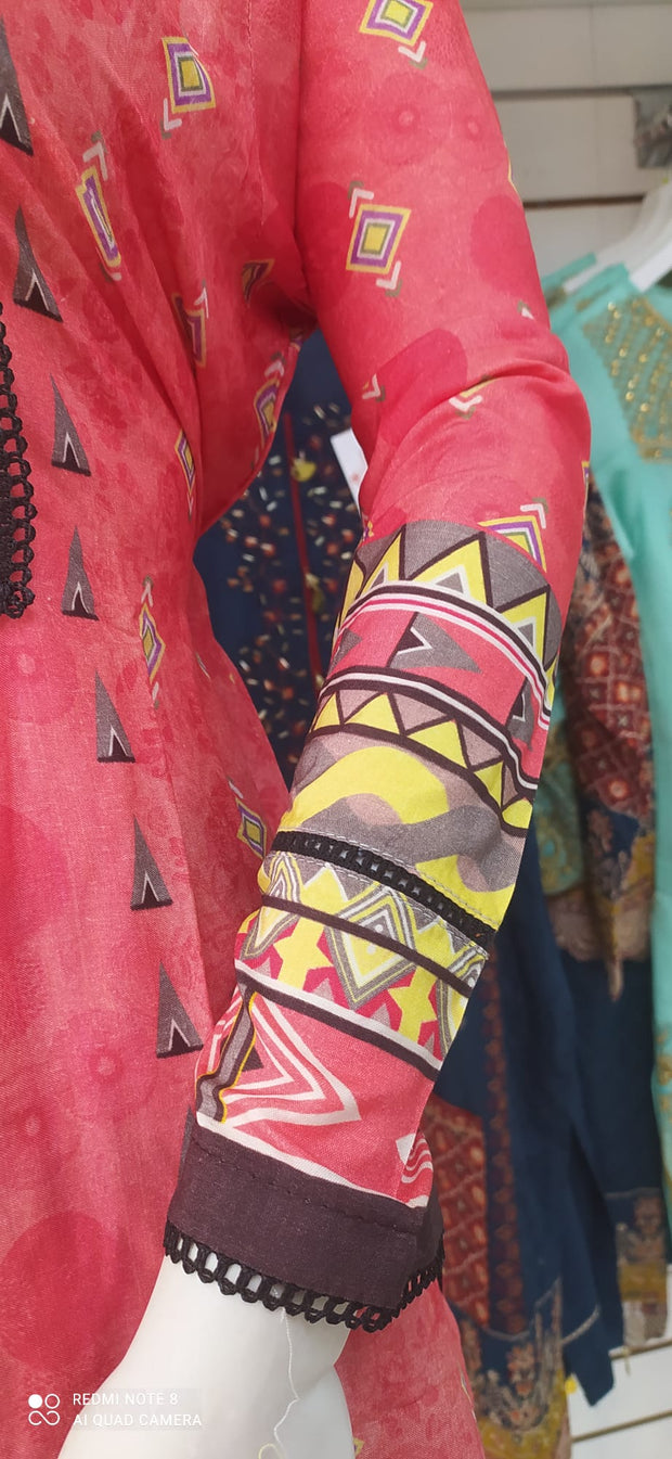 Red Linen Shalwar Kameez Dress SS3295