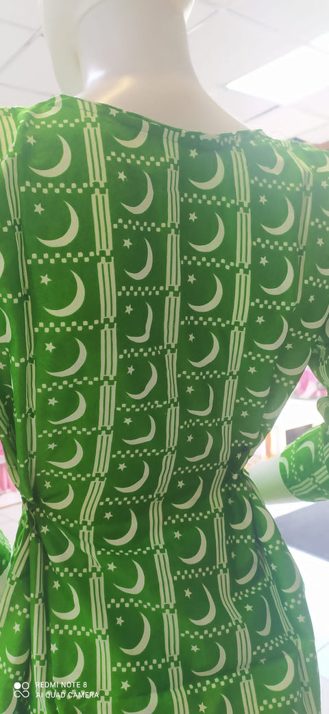 PTI Green Linen print Kurta top SS3316