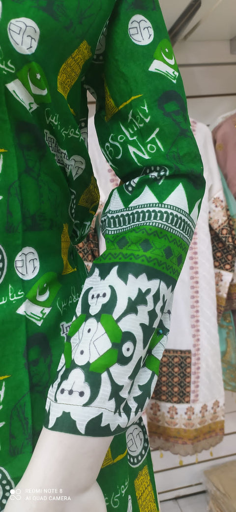 PTI Green Linen print Kurta top SS3317