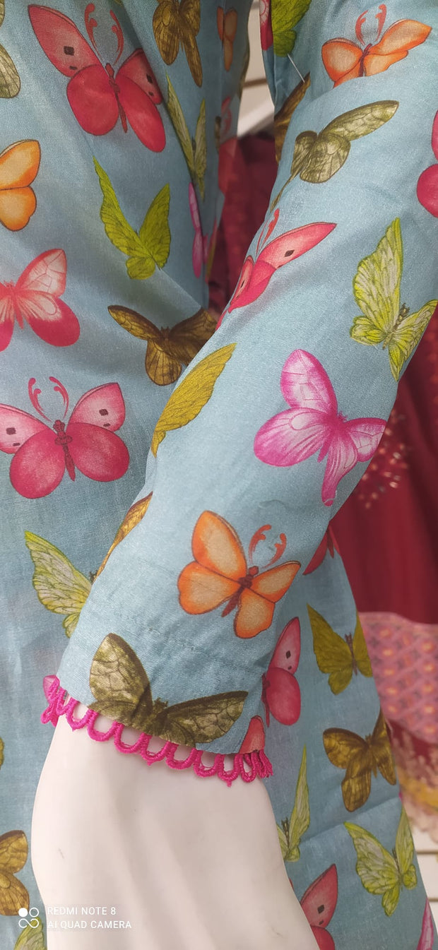 Butterly Dress Linen Peplum Shalwar Kameez Dress SS3311
