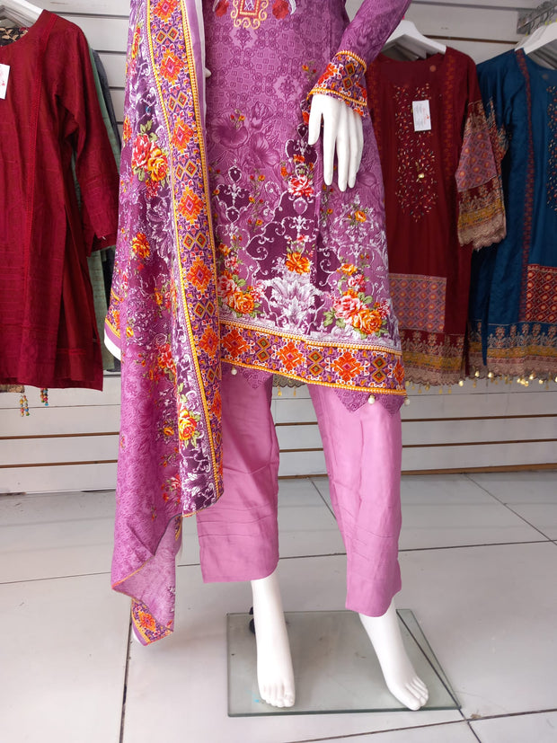 Pink Linen Suit with Shawl Shalwar Kameez Dress SS3343