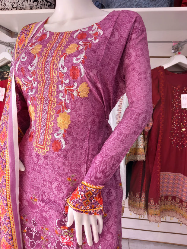 Pink Linen Suit with Shawl Shalwar Kameez Dress SS3343