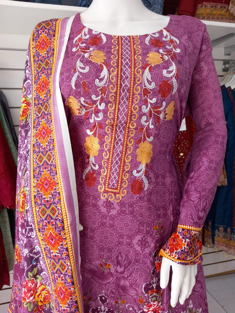 Pink Linen Suit with Shawl Shalwar Kameez Dress SS3343