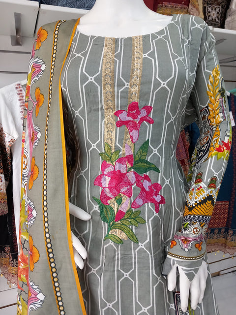 Grey Linen Suit with Shawl Shalwar Kameez Dress SS3345