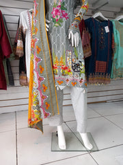 Grey Linen Suit with Shawl Shalwar Kameez Dress SS3345