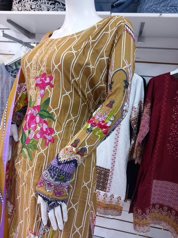 Gold Linen Suit with Shawl Shalwar Kameez Dress SS3356