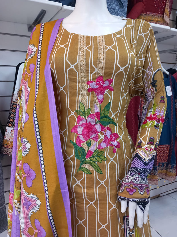 Gold Linen Suit with Shawl Shalwar Kameez Dress SS3356
