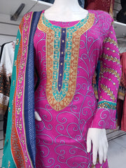 Pink Linen Suit with Shawl Shalwar Kameez Dress SS3357