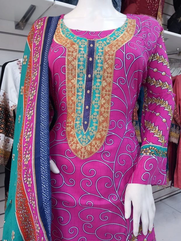 Pink Linen Suit with Shawl Shalwar Kameez Dress SS3357