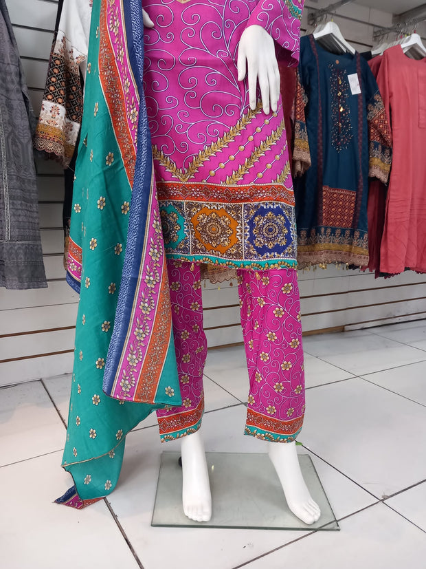 Pink Linen Suit with Shawl Shalwar Kameez Dress SS3357