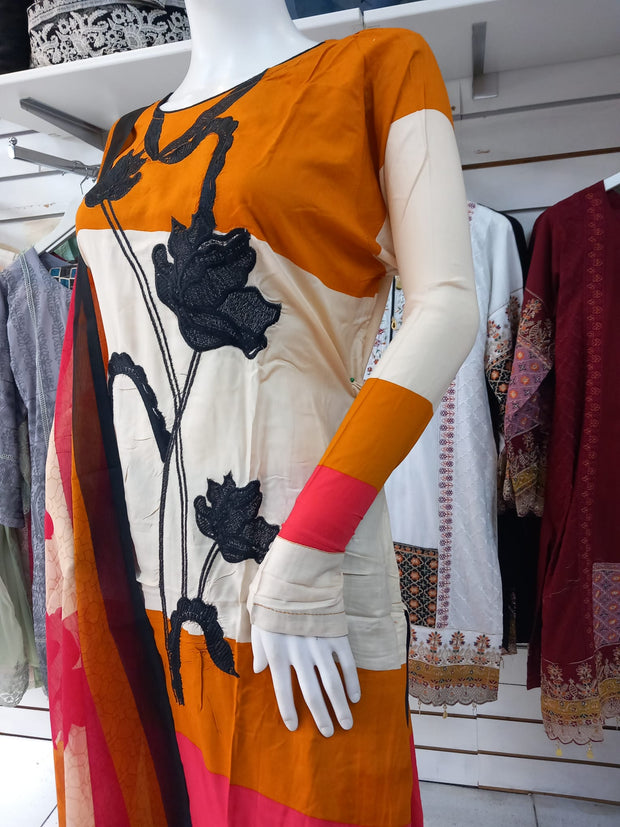 Cream Linen Suit with Shawl Shalwar Kameez Dress SS3359