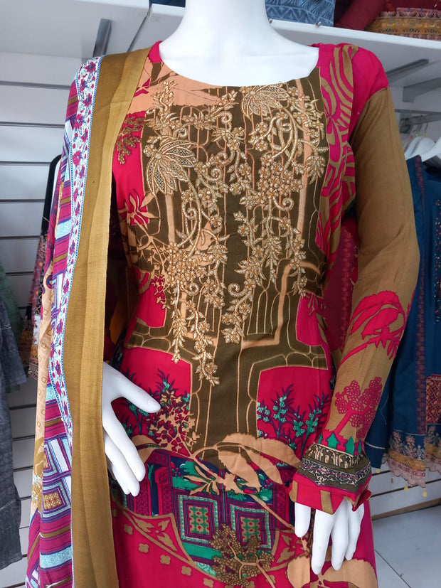 Bronze Linen Suit with Shawl Shalwar Kameez Dress SS3361
