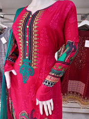 Pink Linen Suit with Shawl Shalwar Kameez Dress SS3363