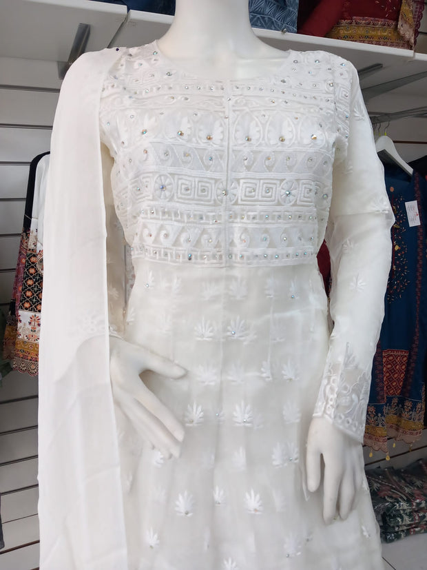 White Organza Peplum Dress Suit SS3364