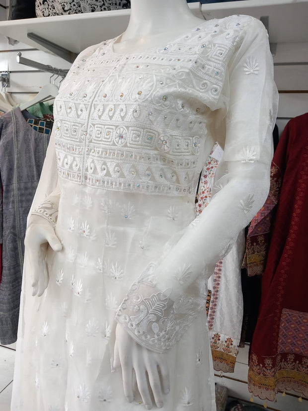 White Organza Peplum Dress Suit SS3364