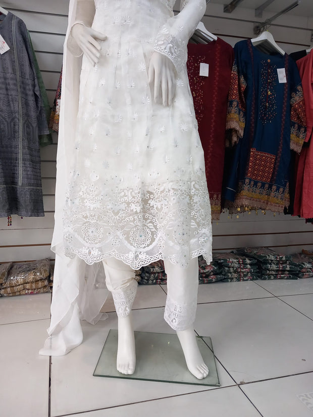 White Organza Peplum Dress Suit SS3364