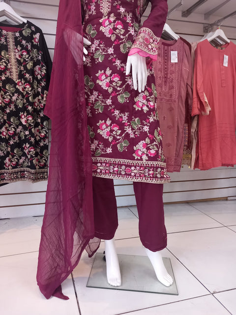 Partywear Plum Winter Dhanak Shalwar Kameez Dress SS3387