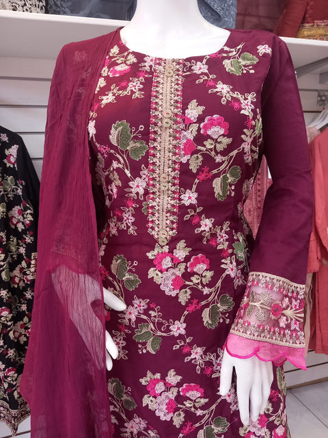 Partywear Plum Winter Dhanak Shalwar Kameez Dress SS3387