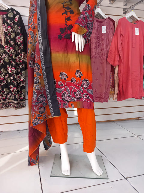 Multi Linen Suit with Shawl Shalwar Kameez Dress SS3390