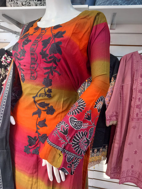 Multi Linen Suit with Shawl Shalwar Kameez Dress SS3390