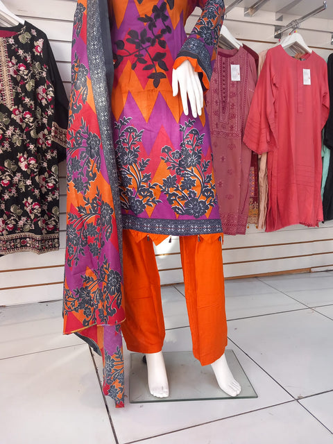 Multi Linen Suit with Shawl Shalwar Kameez Dress SS3391