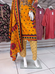 Mustard Linen Suit with Shawl Shalwar Kameez Dress SS3392