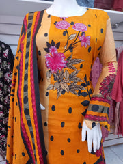 Mustard Linen Suit with Shawl Shalwar Kameez Dress SS3392
