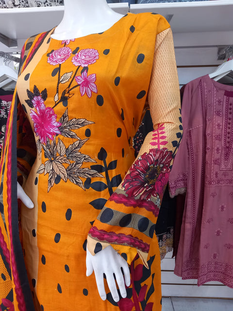 Mustard Linen Suit with Shawl Shalwar Kameez Dress SS3392