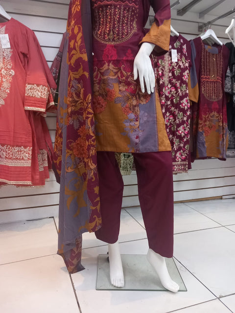 Maroon  Winter Alpine Shalwar Kameez Dress SS3435