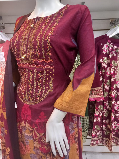 Maroon  Winter Alpine Shalwar Kameez Dress SS3435