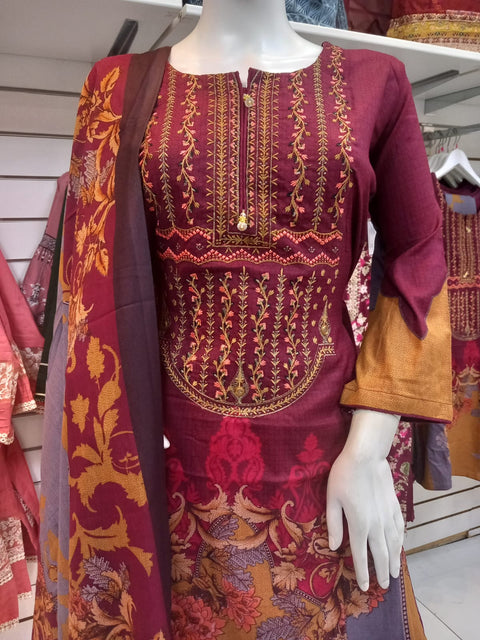 Maroon  Winter Alpine Shalwar Kameez Dress SS3435