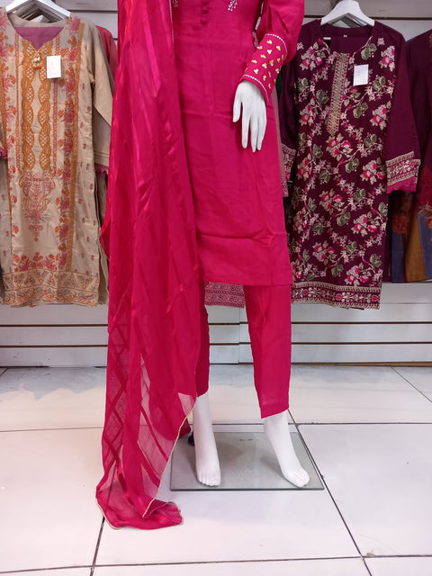 Pink Designer Gulerana Raw Silk Shalwar Kameez SS3440