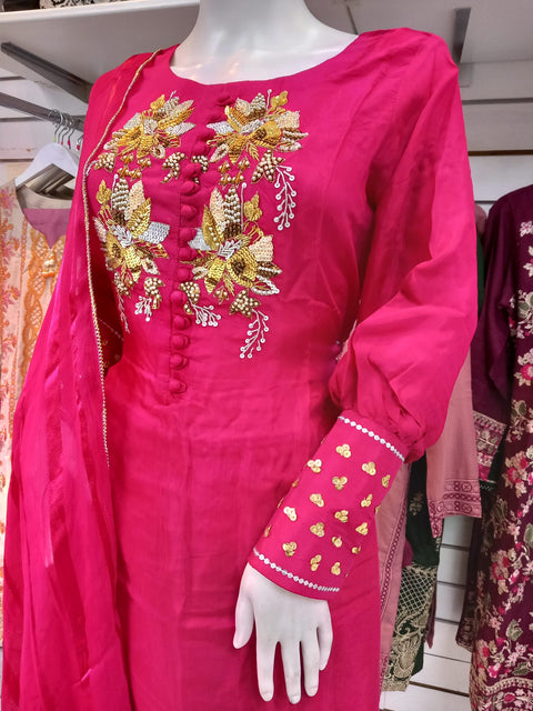 Pink Designer Gulerana Raw Silk Shalwar Kameez SS3440