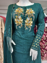 Green Designer Gulerana Raw Silk Shalwar Kameez SS3439