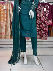 Green Designer Gulerana Raw Silk Shalwar Kameez SS3439