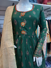 Green Linen 3PC Anarkali Shalwar Kameez Dress SS3521