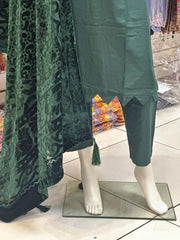 Green Dhanak with Palachi shawl 3PC Shalwar Kameez Dress SS3528