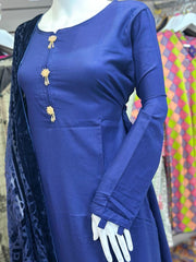 Navy Dhanak with Palachi shawl 3PC Shalwar Kameez Dress SS3530
