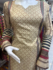 Cream Winter Linen 2PC Shalwar Kameez Dress SS3536