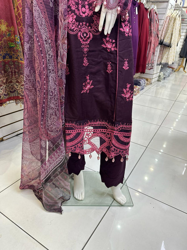 Purple Dhanak 3PC Shalwar Kameez Dress SS3561