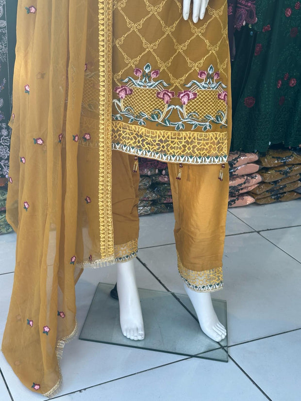 Mustard Premium Chiffon 3PC Shalwar Kameez Ready to wear SS3568